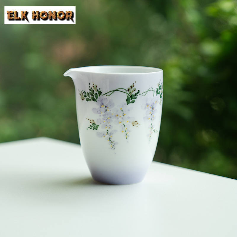 Handmade Ceramic Mug - 210ml Hand-painted Wisteria Flower Qing Lun