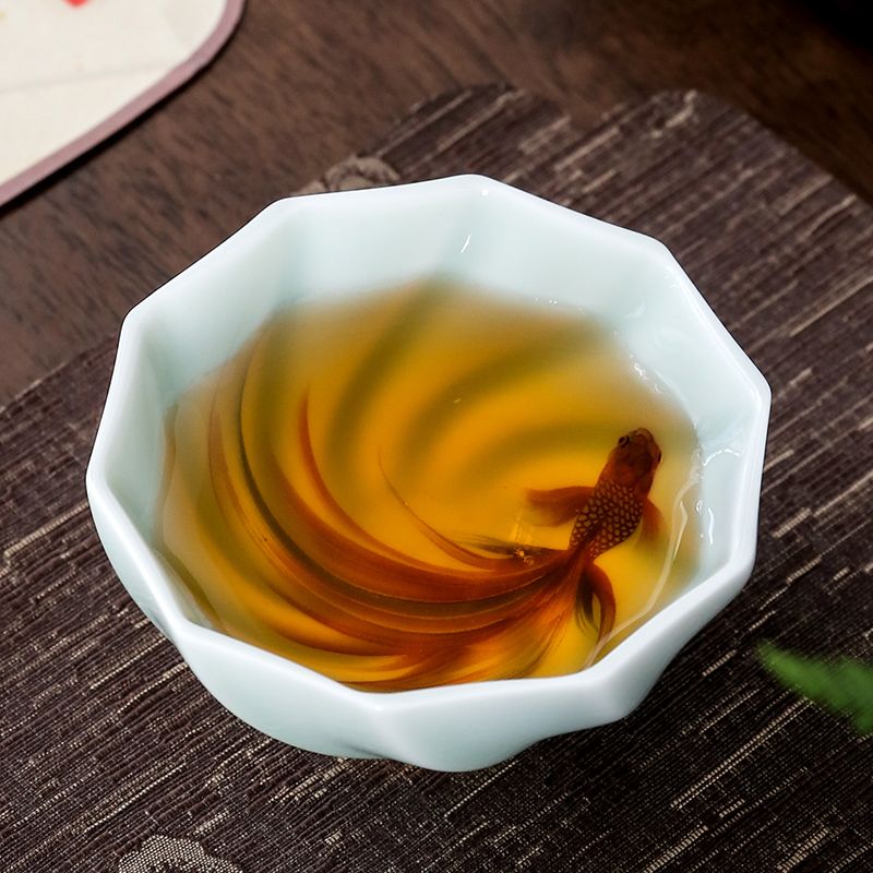 Handmade Ceramic Mug - Creative Celadon Teacups Handmade Koi Tea