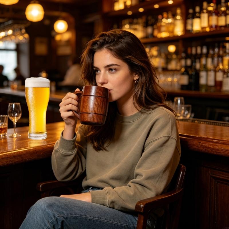 Copper Cocktail Mug - Elegant Wooden Beer Mug 270ml MultiPurpose