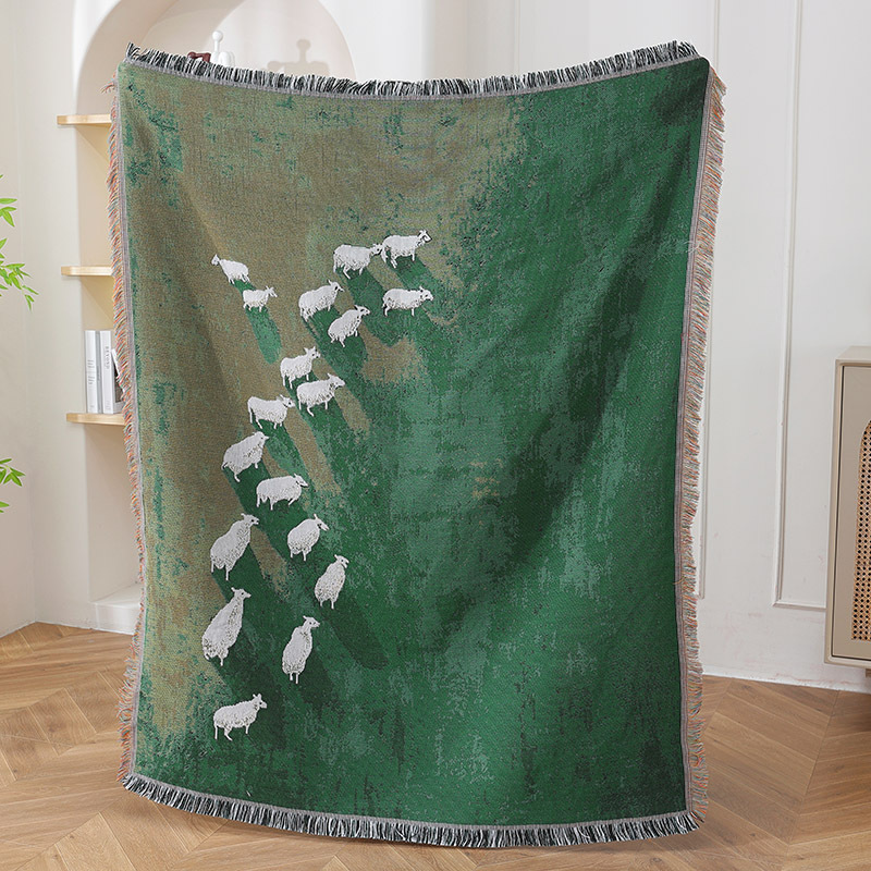 Textile City Sheep Herd Green  - Cashmere Throw Blanket review and price